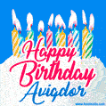 Happy Birthday GIF for Avigdor with Birthday Cake and Lit Candles