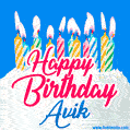 Happy Birthday GIF for Avik with Birthday Cake and Lit Candles