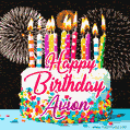 Amazing Animated GIF Image for Avion with Birthday Cake and Fireworks