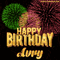 Wishing You A Happy Birthday, Avry! Best fireworks GIF animated greeting card.