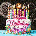 Amazing Animated GIF Image for Avyukt with Birthday Cake and Fireworks