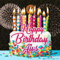 Amazing Animated GIF Image for Aws with Birthday Cake and Fireworks