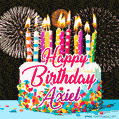 Amazing Animated GIF Image for Axiel with Birthday Cake and Fireworks