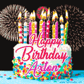 Amazing Animated GIF Image for Axton with Birthday Cake and Fireworks