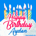 Happy Birthday GIF for Aydon with Birthday Cake and Lit Candles