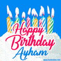 Happy Birthday GIF for Ayham with Birthday Cake and Lit Candles