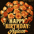 Beautiful bouquet of orange and red roses for Ayleen, golden inscription and twinkling stars