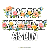 Happy Birthday Aylin animated GIF with delicate forget-me-nots moving in the breeze