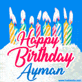 Happy Birthday GIF for Ayman with Birthday Cake and Lit Candles