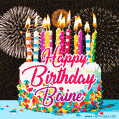 Amazing Animated GIF Image for Baine with Birthday Cake and Fireworks