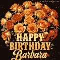 Beautiful bouquet of orange and red roses for Barbara, golden inscription and twinkling stars