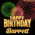 Wishing You A Happy Birthday, Barrett! Best fireworks GIF animated greeting card.