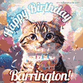 Happy birthday gif for Barrington with cat and cake
