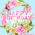 Beautiful Birthday Flowers Card for Bastet with Glitter Animated Butterflies