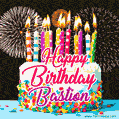 Amazing Animated GIF Image for Bastion with Birthday Cake and Fireworks