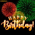 Red, Yellow and Green Animated Fireworks Happy Birthday GIF with and Golden Text