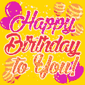 Juicy pink and yellow balloons and shiny stars happy birthday to you gif