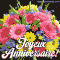 Un beau bouquet de fleurs printanières sur fond noir - gif joyeux anniversaire scintillant
