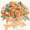 Eleganter Strauß orangefarbener Rosen und Sommerblumen als Geburtstags-GIF