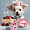 Kind little dog & birthday cake with candles gif