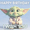 Baby Yoda birthday meme GIF: Galactic charm and cuteness celebrate joyously together!