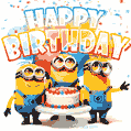 Minions with vibrant balloons and confetti: a lively, colorful drawing radiating birthday joy