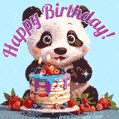 Cute panda, birthday cake, and shimmering stars — a whimsical animated GIF for kids