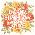 Mother's birthday delight: Watercolor wreath with pink and yellow roses