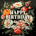 A radiant birthday GIF featuring a summer flowers wreath and heartfelt quote