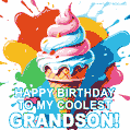 Happy birthday to my coolest grandson! Colorful ice cream GIF.