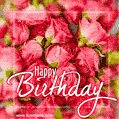 Creative red roses happy birthday animated image with message