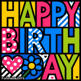 Animated birthday card featuring a lively and eclectic style. The vibrant text pops with various textures, creating a fun and energetic visual for a celebration.
