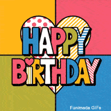 A bright and affectionate Birthday GIF. The bold typography and the colorful grid layout offer a unique and cheerful greeting to wish someone a wonderful day.