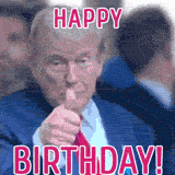 A picture of Donald Trump giving a thumbs up with the words 'Happy Birthday!'.