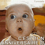 Video animée humoristique avec un bébé étonné et le message « C’est ton anniversaire ?! » – une façon originale de célébrer un anniversaire.