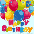 Cute Happy Birthday Card with Colorful Balloons - GIF