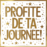 Video  élégante avec l'expression « Profite de ta journée ! » en lettres dorées et fond parsemé d'étoiles dorées.