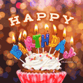 Animated birthday card with cupcake and candles