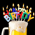 Beer mug with multicolor happy birthday candles for him
