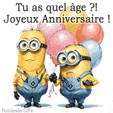 Miniature de la vidéo montrant deux Minions choqués avec des ballons et le texte 'Tu as quel âge ?!', Ceci est pour une vidéo musicale et drôle de 'Joyeux Anniversaire'.