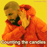 An animated split reaction meme. First, Drake looks disgusted and turns away from the text 'Counting the candles'. Then, he smiles and points approvingly at 'Just eating the cake'.