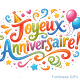 Carte d'anniversaire animée avec un design joyeux. Les lettres vibrantes dansent et brillent, créant un message accueillant pour les amis et collègues.