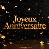 Carte d'anniversaire animée avec une typographie métallique. Le texte doré scintille à la lumière tandis que des morceaux de feuille tombent, célébrant cette journée spéciale avec élégance.