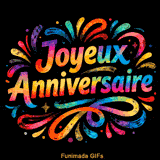 Carte d'anniversaire animée avec un design créatif. Le texte vibrant ressemble à de l'art à la craie peint, entouré de gribouillages ludiques et d'éclaboussures de couleur.