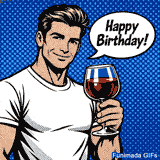 A video clip showing a pop art man raising a wine glass. The comic book style animation features bold colors and halftone patterns, accompanied by upbeat and cool music.