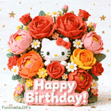 Beautiful Hello Kitty Happy Birthday Animated Card with Flowers