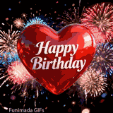 A stunning and romantic Birthday GIF. The bold red heart and the dazzling light show offer a warm and exciting greeting to wish someone a happy day.