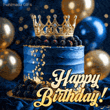 Animated birthday card featuring a regal dessert. The stunning cake shines with metallic accents, creating a luxurious and celebratory visual fit for a king or queen.