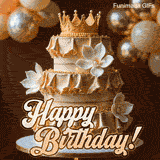 A refined and beautiful Birthday GIF. The crown-topped confection and the warm color palette offer a high-class and happy greeting to mark the occasion.