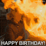 A funny fail where a woman tries to extinguish cake candles by blowing powdered sugar on them. A giant flash of fire erupts right in front of her face with HAPPY BIRTHDAY! written below.
